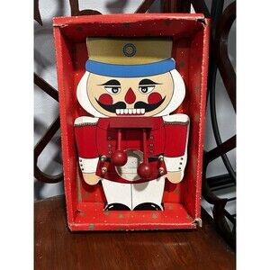 Vtg R. O. C. Door Harp Nutcracker Wood Hanging Christmas Decor 9.5" New In Box